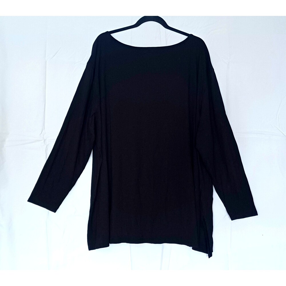 Terra & Sky Women's Plus 4X Black Knit Top Long Sleeve Scoop Neck Solid Stretch - Picture 4 of 7